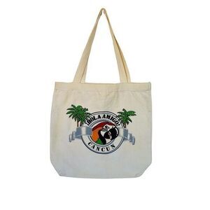Cancun Vintage Canvas Print Tote Bag Parrot Palm Trees Inside Pocket 100% Cotton